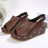 Black Pu Leather Wedge Heel Sandals Women Rivets Back Strap Platform Sandles Woman Plus Size 43 Thick Sole Rome Sandalias Mujer