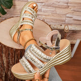 Golden Platform Gladiator Sandals for Women Summer Plus Size Height Increasing Sandals Woman Ankle Buckle Thick Sole Sandles 43