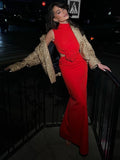 Ahagaga Elegant Sexy Hollow Out Maxi Dresses Fashion Solid Regular Casual Sleeveless Slim Bodycon Party Vestidos Robes Female