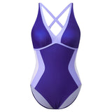 Women Summer Monokini Swimsuit Contrast Colors V-Neck Tie Back Sleeveless Jumpsuit Swimwear for Beachwear Bathing Suits