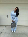 2026 New Women Ins Fashion Solid Color Sexy Straight Shoulder Contrast Stitch Long Sleeve 2 Piece Outfit