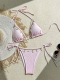 Shell Decoration Ribbed Bikini Women Swimwear Female Swimsuit Two-pieces Bikini Set Halter Strappy Bather Bathing Suit Swim Lady