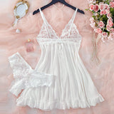 V-neck Luxury Pajama Set With Thong Women Nightgown For Sleeping Hot Femme Sleepwear Summer Sleeveless Sleep Dress Holiday Gifts
