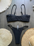 Black rhinestone process bikini sexy thong split swimsuit 2-piece beach set