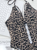 2026 New Sexy One Piece Swimsuit Swimwear Women Leopard Hollow Halter One-piece Bathing Suit Beachwear Metal Ring Decor Bikinis