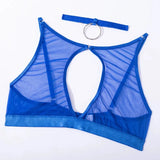 Toucheart 5-Pieces Erotic Lingerie Sexy Hip Skirt For Women Mesh Patchwork Hollow Out See-Through Lure Garters Underwear Suit