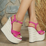 2026 Big Size 42 Summer Ankle Ankle Espadrilles Sandals Women Super High Heels Wedges Shoes RosyRed Chunky Platform Sandals