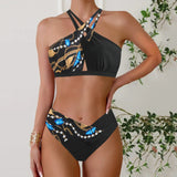 Women's Plus Size Triangle Halter Cross Back Bikini Set - European American Style Separable Swimsuit