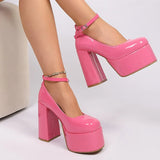 Fashion Chunky Heel Mary Jane Shoes Women Ankle Strap Thick Platform Pumps Woman Plus Size Super High Heels Party Wedding Shoes