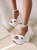 Summer New Pattern Fashion Fish Beak High-heeled Women's Sandals Buckle Hollowed Out Ventilation Rome Women Sandals High 14cm