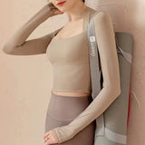 Women's Long Sleeve Fitness Sports Top Elegant Dance Yoga Shirt with Chest Cushion Small Waistband for Gym Speed up Short