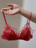 MOYISU French Style Sexy Embroidered Lace Bra Set - No Underwire Triangle Cup Small Breasts Underwear for Big Breasts Women