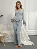 Autumn Winter Two Pieces Pajamas Sets Women Sleepwear Sexy V Neck Long Sleeve Tops and Trousers Set Loungewear Home Clothes