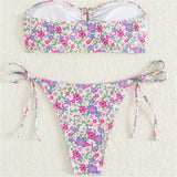 XS - L Flowers Printed Floral Bandeau Bikini Female Swimsuit Women Swimwear Two-Pieces Bikini Set Bather Bathing Suit Swim V5453