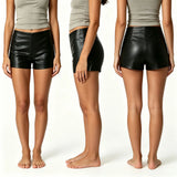 Womens PU Leather Shorts Summer Zip Side Mid Rise Mini Shorts for Daily Life Party Club Hiphop Casual Stylish Short Pants