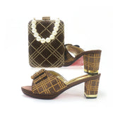 Doershow New Arrival Shoes and Bag Set African Sets 2022 pink Nigerian Women Shoes and Matching Bags Set for wedding!  1-59