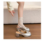 Thick Heel Women Sandals Height Increase Cover Toes Slingbacks Muels Shoes Elegant Stripper Party Dress Female Sandalias