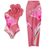 Blue 3D Flower One Piece Swimsuit Luxury Women Swimwear 2024 Monokini Bodysuit Swim Suit Bathing Suit Beachwear Summer Suits