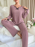 Autumn Winter Warm Flannel Pajamas Set Women Sleepwear Long Sleeve T-shirt Top and Trousers Casual Homewear Loungewear