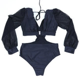 TW Sexy High Waist One Piece Swimsuit Women V Neck 2024 Long Sleeve Bathing Suit Brazilian Swimwear Monokini Summer Beachwear