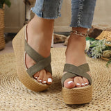 2026 Wedges Slippers Women Summer Plus Size 43 Chunky Platform Sandals Woman Comfortable Cross Strap High Heeled Sandals Female