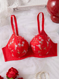 Everyday Plus Size Women's Bra Embroidered floral patchwork underwire Push up Bra Comfortable Thin cup Women underwear lingerie