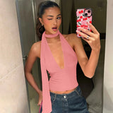 FDYOUI Women's Halter Neck Bandage Crop Tops 2026 Summer Sexy Off Shoulder Backless Corset Ladies Sleeveless T-shirt High Street