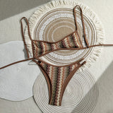 Crochet Striped Brazilian Bikini Women Swimsuit Female Swimwear Two-pieces Bikini Set High Leg Cut Bather Bathing Suit Swim Lady