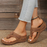 Pink Flower Wedge Heel Flip Flops Women Summer Massage Sole Clip Toe Platform Slippers Woman Light Thick Bottom Beach Sandals