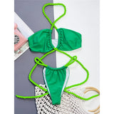 New Wrap Around Halter High Leg Cut Bikini Female Swimsuit Women Swimwear Two-Pieces Bikini Set Bather Bathing Suit Swim V4750