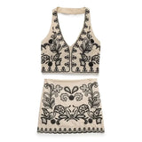 Foridol Floral Embroidery Summer Women Set Crop Top+mini Skirt Matching Set Casual Chic Halter Dress Set 2 Pcs Outfits Beach