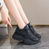 White Platform Women's Sneakers 2025 Autumn Lace-Up Thick Bottom Sports Shoes Woman Pu Leather Breathable Walking Shoes Female