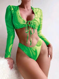 2026 Hollow Out String Long Sleeve 2 Piece Bikini Women Swimwear Female Swimsuit Bathers Bathing Swimming Suit Beachwear Summer
