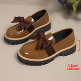 Fashion Bowknot Brown Loafers for Women 2026 Autumn Slip On Patent Leather Shoes Woman Comfort Plus Size 43 Platform Loafers