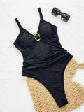 DEKA One Piece Swimsuit New Summer Retro Swimwear Sexy Solid Spaghetti Strap Hollow Out One Piece Swimsuit Women Beach Bikini