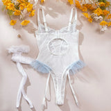 Toucheart Women Sexy Bodysuit Lace Printing See-through Skinny Plunge Romantic Hot Girls Interesting Leisure Sling Jumpsuit Set