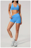 Seamless Yoga Excersize Sets Women Cross Back Sports Bra Tracksuit Workout Clothes High Waist Hip Lifting Shorts Fitness Suits