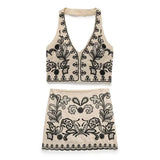 Foridol Floral Embroidery Summer Women Set Crop Top+mini Skirt Matching Set Casual Chic Halter Dress Set 2 Pcs Outfits Beach