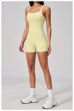 Tight Fitting One-piece Yoga Suit Women Color Bloack Square Collar Hollow Out Backless Butt-Lifting Gym Sports Short Jumpsuit
