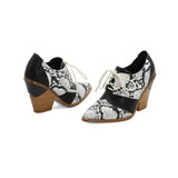 Snake Print Pumps Women Lace Up Brogue Shoes Pointed Toe Wedge Heels Deep Mouth Plus Size 40 41 42