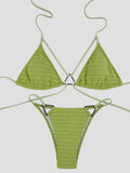 Sexy Wrinkled Halter High Cut Bikini Female Swimsuit Women Swimwear Two-pieces Bikini set Hollow Out Bather Bathing Suit Swim