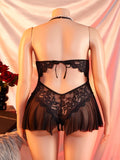 Adult Sexy Lace Teddy Bodysuit For Women Deep V Neck Open Back Halter Design Romantic Hot Women's Lingerie Babydoll Sleepwear