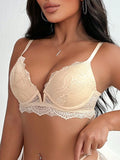 Women's New Skin Color Lace Bralette Simple Deep V With Steel Ring Brassiere Lifting Solid Color lace Underwear U2926