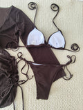 4 Pieces Halter String Bikinis 2026 Tops & Skirt Solid Swimwear Female Sexy Swimsuit Women Bathers Bathing Swimming Swim Suit