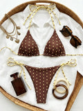 New Retro Polka Dot Tie Side Bikini Set for Women, Sexy Push Up Halter Neck Swimwear, High Waist Beach Bathing Suit, Summer