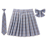Women Summer Plaid Pleated Skirt With Necktie Bowtie Korean Jk Skirt Student Uniform Japanese School Preppy A Line Mini Skirts