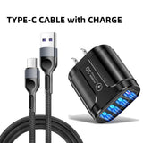 EU US Plug 4 USB 45W USB Charger Fast Charge QC 3.0 Wall Charging For iPhone 12 11 Samsung Xiaomi Mobile 4 Ports Adapter Travel