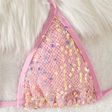Pink Mesh Sequin Halter String Triangle Bikini Damen Micro Thong Sexy Swimsuit Women 2026 Bathing Suits Swimwear Bikinis Sets
