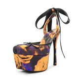 New Design Platform Women High Heeled Sandals for Woman's Square Toe Butterfly-Knot Ankle Riband Thin Heels Shoes Mujer Pumps
