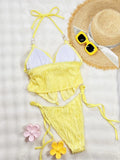 DEKA Yellow Triangle Vest Bikini Set Women String Halter Thong Sexy Swimsuit Heart Bead Swimwear Bathing Suit Lace up Bikinis